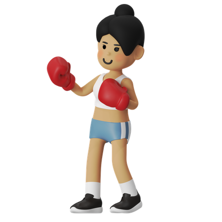 Fille boxeuse en pose stable  3D Illustration