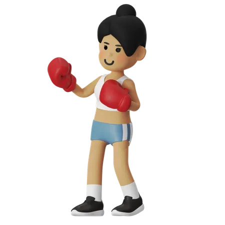 Fille boxeuse en pose stable  3D Illustration