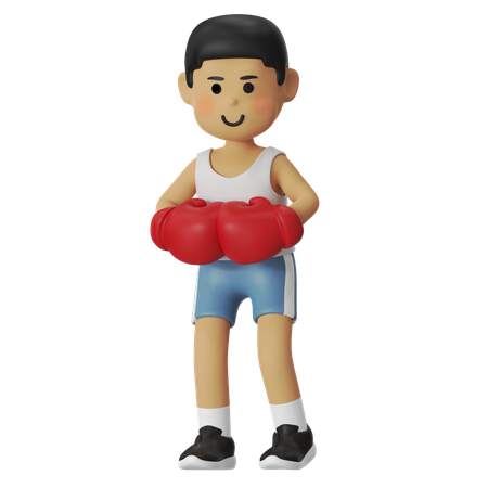Garçon boxeur en pose stable  3D Illustration