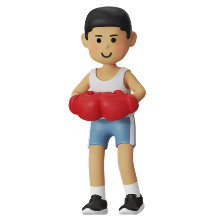Garçon boxeur en pose stable  3D Illustration