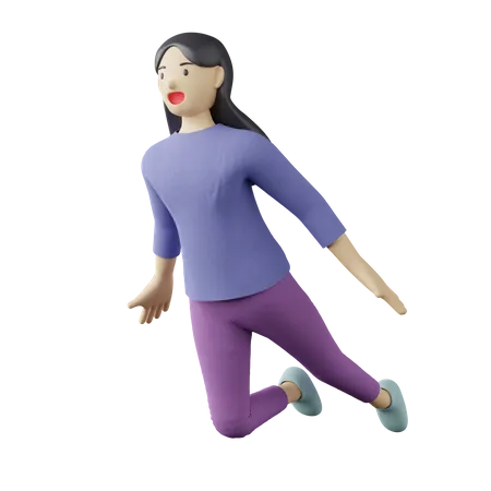 Pose de vuelo femenina casual  3D Illustration