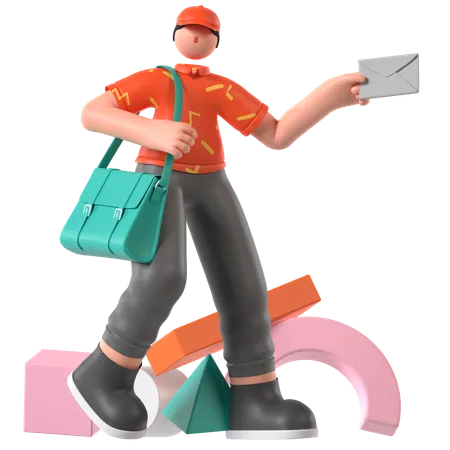 Postman posts letters  3D Illustration