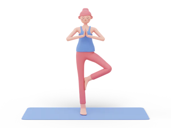 Postura de yoga del árbol  3D Illustration