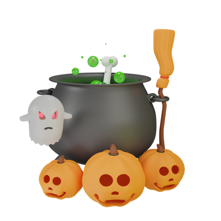 Pot de potion avec fantôme de citrouille  3D Icon