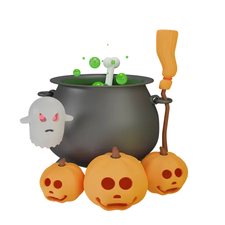 Pot de potion avec fantôme de citrouille  3D Icon