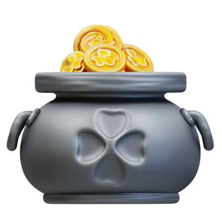 Pot avec des pièces d'or de trèfle  3D Icon