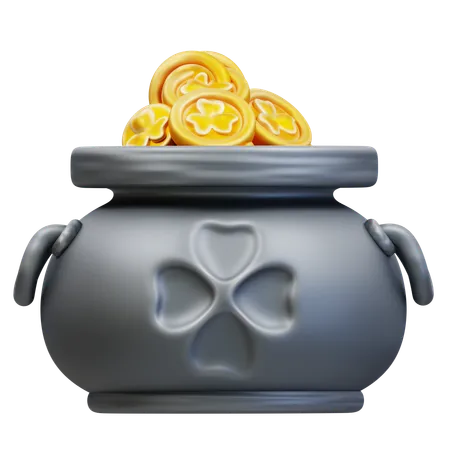 Pot avec des pièces d'or de trèfle  3D Icon