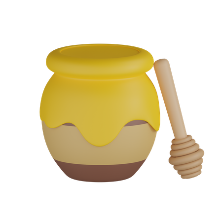 Pot de miel avec cuillère  3D Icon