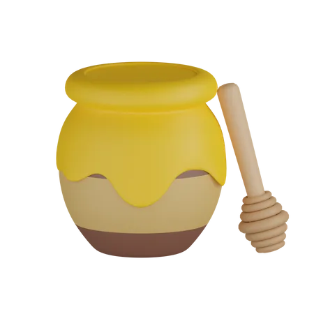 Pot de miel avec cuillère  3D Icon