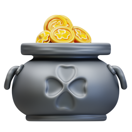 Pot With Clover Gold Coins  3D Icon
