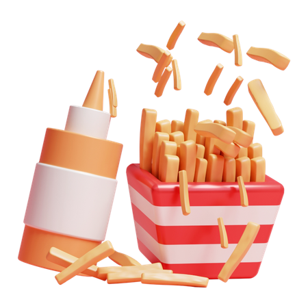 Potato Fries And Sauce  3D Icon