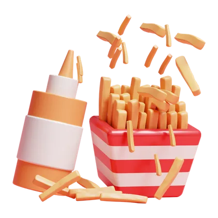 Potato Fries And Sauce  3D Icon