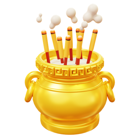 Pote de incenso de ouro chinês  3D Icon