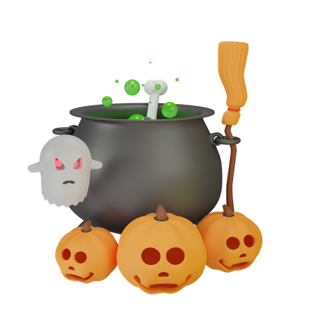 Potion Pot With Pumpkin Ghost  3D Icon