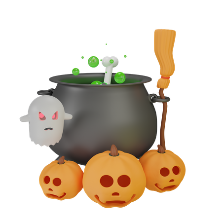 Potion Pot With Pumpkin Ghost 3D Icon