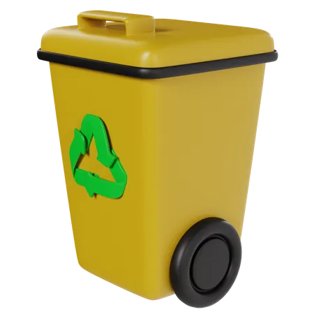 Poubelle de recyclage jaune avec logo vert  3D Icon