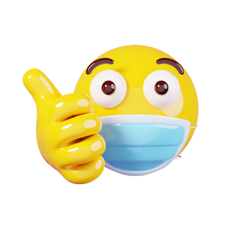 Pouce levé dans un masque emoji  3D Emoji