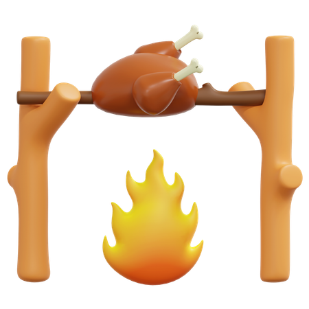 Poulet grillé sur feu de camp  3D Icon