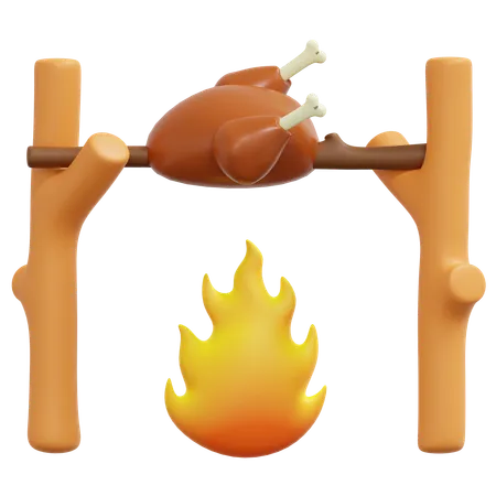 Poulet grillé sur feu de camp  3D Icon