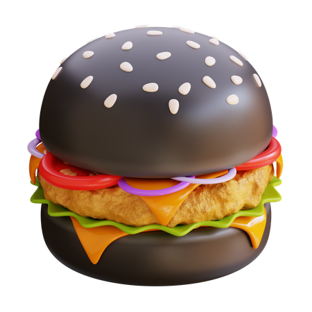 Burger au poulet noir  3D Icon