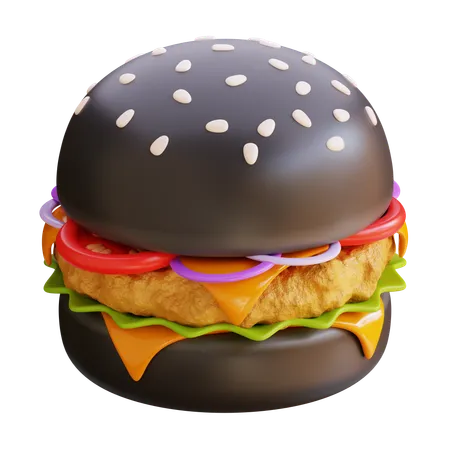 Burger au poulet noir  3D Icon