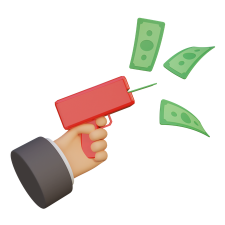 Pouring currency from money gun  3D Icon