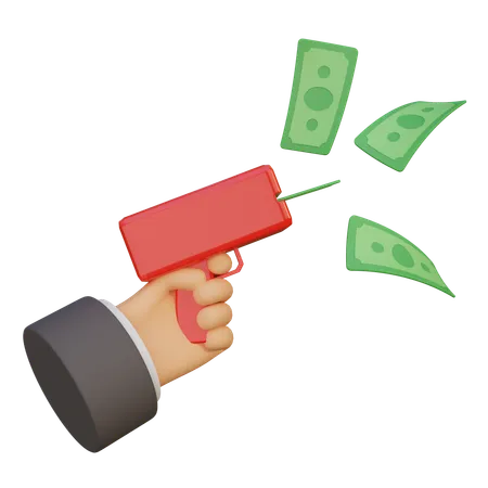 Pouring currency from money gun  3D Icon