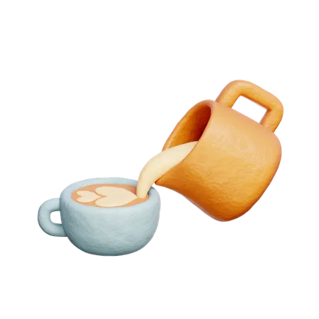 Pouring Latte Art Coffee Shop And Barista 3 D Rendering 3D Icon