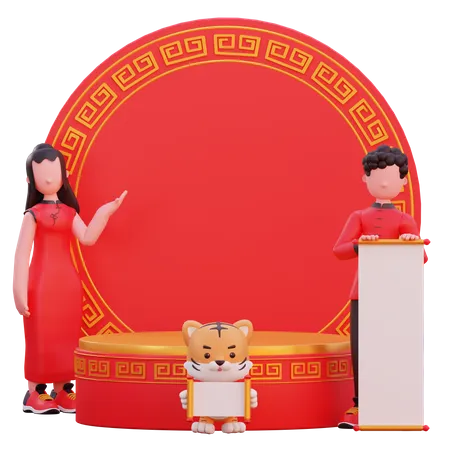 Povo chinês com convite para celebração de ano novo  3D Illustration