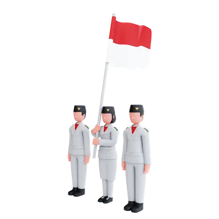 Povo indonésio comemorando o Dia da Independência  3D Illustration