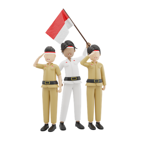 Povo indonésio comemorando o Dia da Independência  3D Illustration