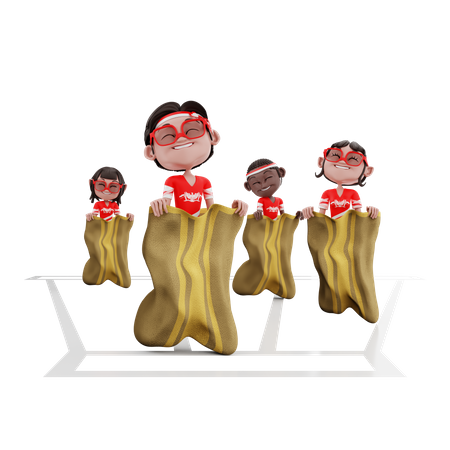Povo indonésio jogando corrida de saco  3D Icon