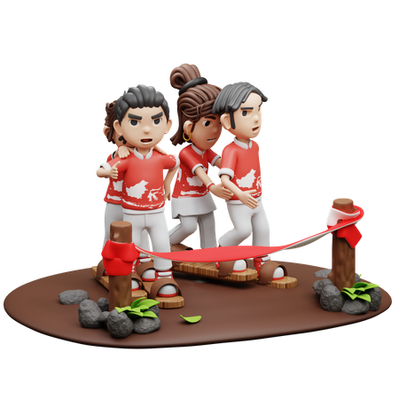 Povo indonésio jogando corrida de tamancos  3D Icon