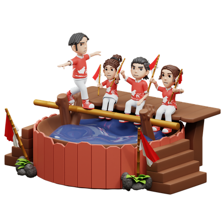 Povo indonésio jogando panjat pinang  3D Icon