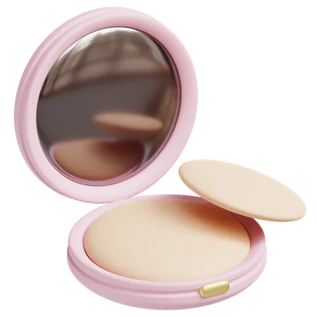 3 D Illustration Of Compact Powder Makeup Case With Mirror And Puff 3D Icon