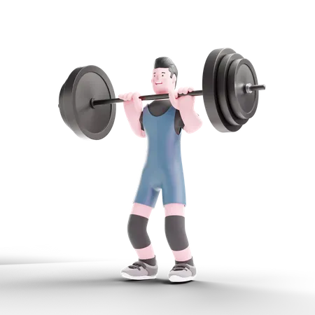 Levantador de pesas levantando peso libre  3D Illustration