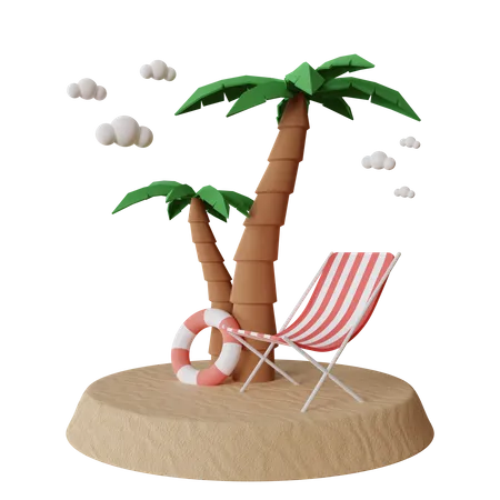 Palmeira Na Ilustracao 3 D Da Praia 3D Illustration
