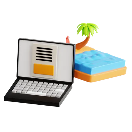 Praia e Laptop  3D Icon