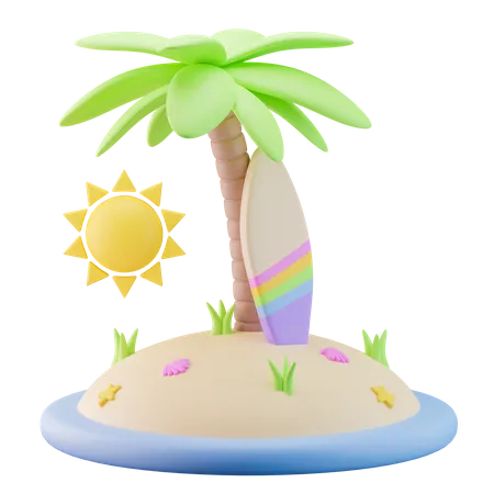 Prancha De Surf Com Ilustracao Do Icone 3 D Da Palmeira 3D Icon