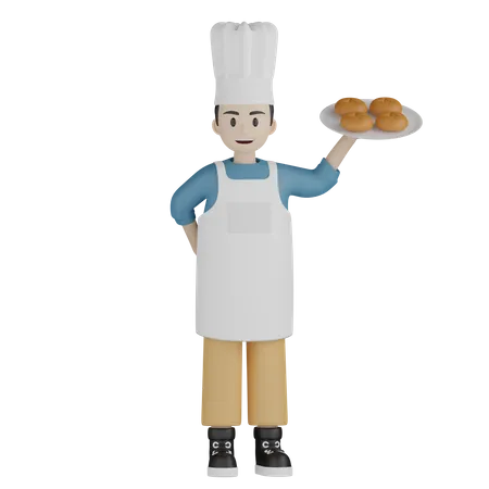Cozinheiro masculino segurando o prato de donut  3D Illustration