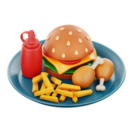 Prato de fast food  3D Icon