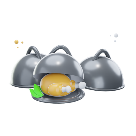 Prato de servir e frango  3D Icon