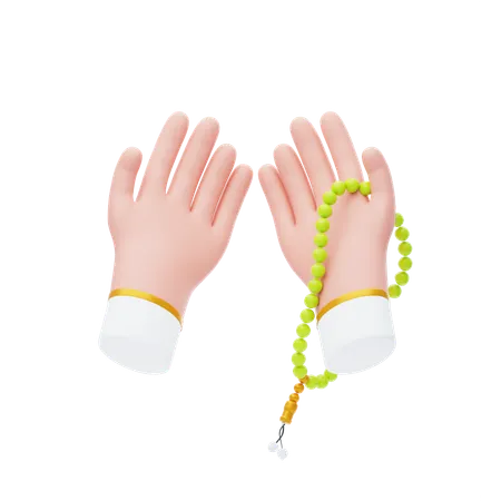 Prayer Hands 3 D Icon Muslim Man Hands Holding Rosary 3 D Illustration Ramadan Kareem Concept 3D Icon