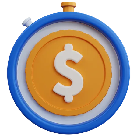 Cronometro Azul De Renderizacao 3 D Com Dolar De Moeda Isolado 3D Icon
