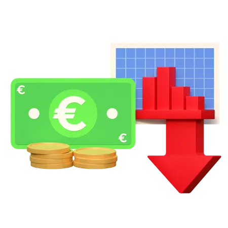Precio De La Cartera De Inversiones De Dinero En Euros Hacia Abajo Icono De Finanzas Bajas Ilustracion 3 D 3D Icon