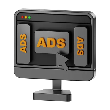 Premium computer web page Ad Click  3D Icon