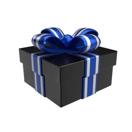 Cadeau Premium Noir Mat et Argent Bleu  3D Illustration