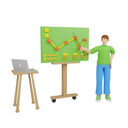 Ilustracion 3 D Gerentes De Startups Que Presentan Y Analizan El Grafico De Crecimiento De Ventas 3D Illustration