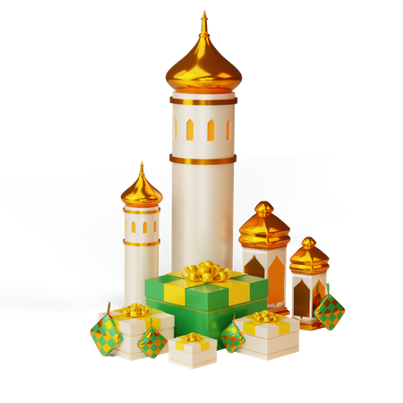 Presente do Ramadã com Mesquita  3D Illustration