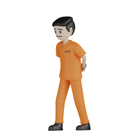 Preso criminoso andando  3D Illustration